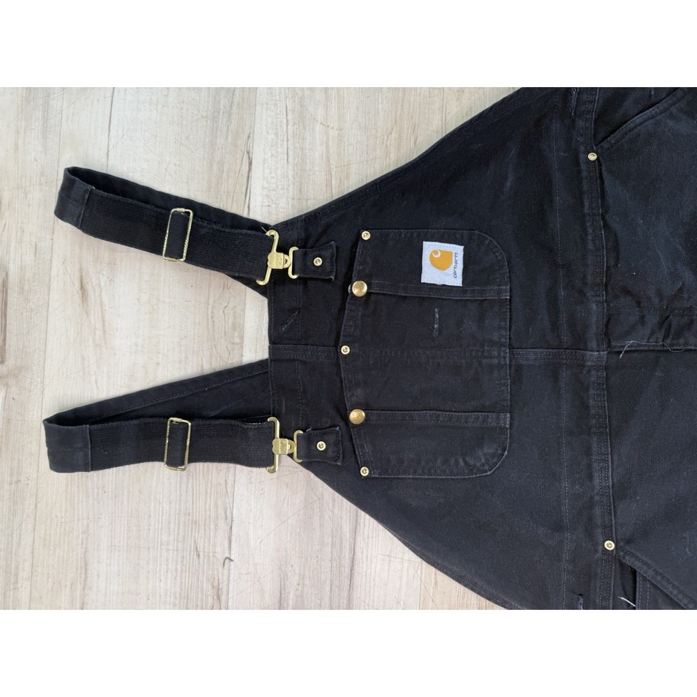 Carhartt R02 BLK Men's Black Cotton Canvas Work Bib Overalls 44x28 - Picture 2 of 9